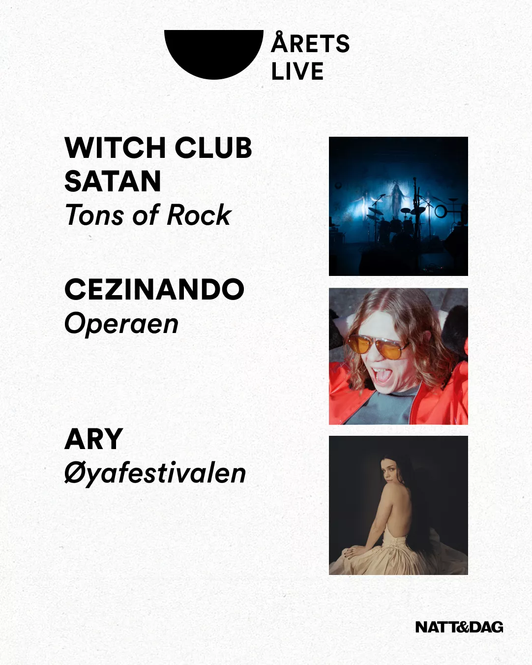 Blant de nominerte er Cezinando på Den Norske Opera, som fikk terningkast 5 av GAFFAs anmelder - og Witch Club Satan som fikk terningkast 2 av GAFFAs anmelder under fjorårets by:Larm
