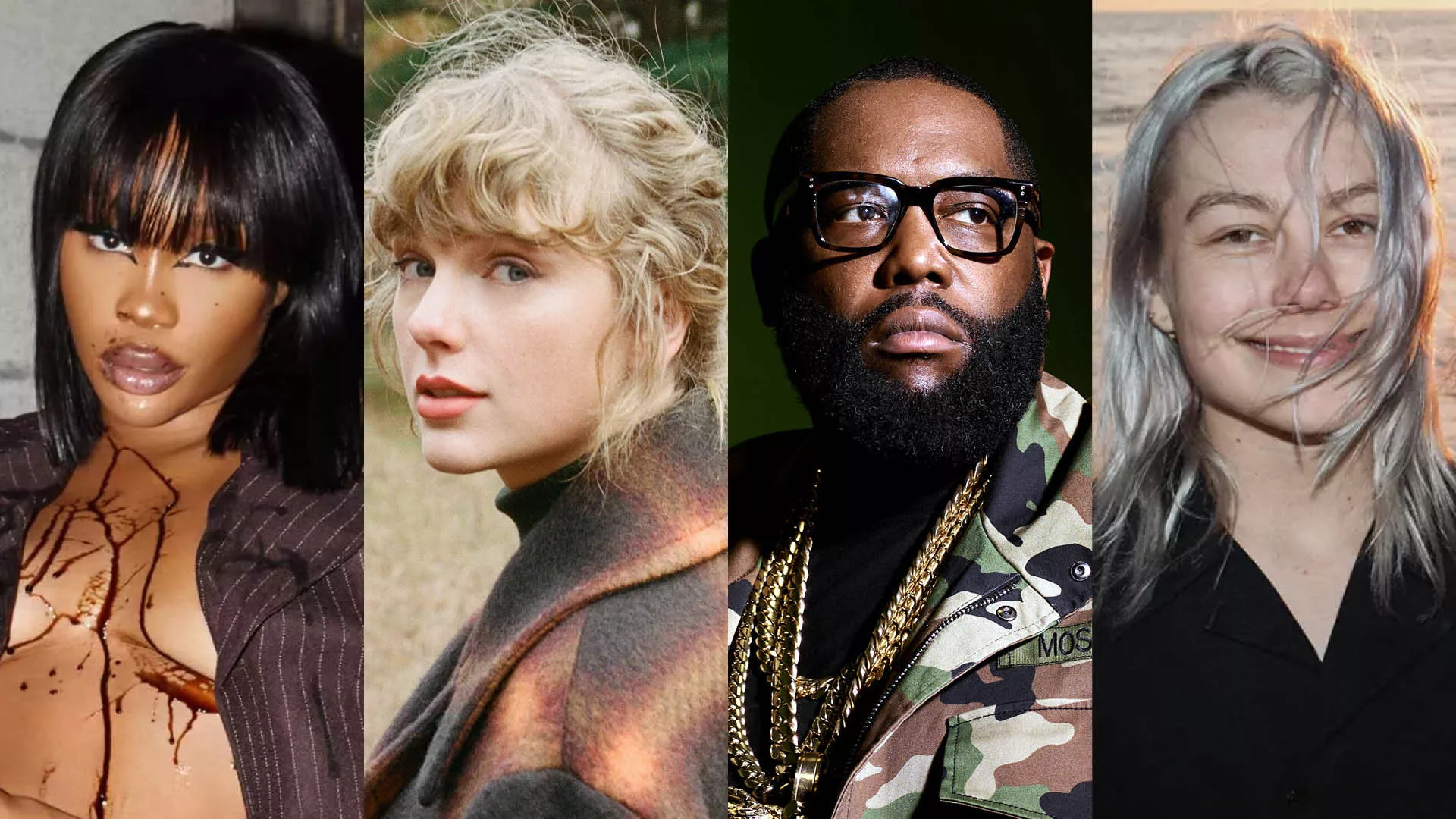 SZA, Taylor Swift, Killer Mike och Phoebe Bridgers prisades under galan. Foto: Sony Music / Universal Music / Jonathan Mannion / Harrison Withford