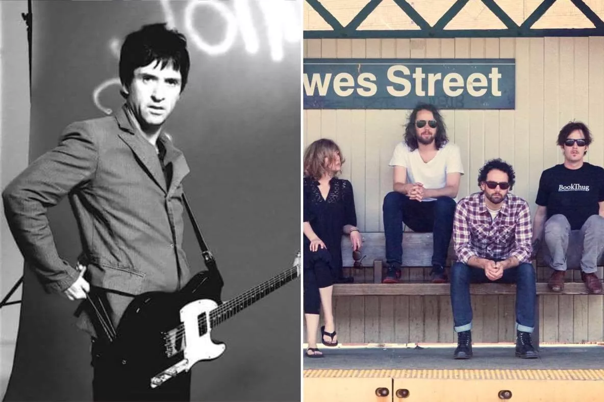 Johnny Marr på scenen med Broken Social Scene i Manchester