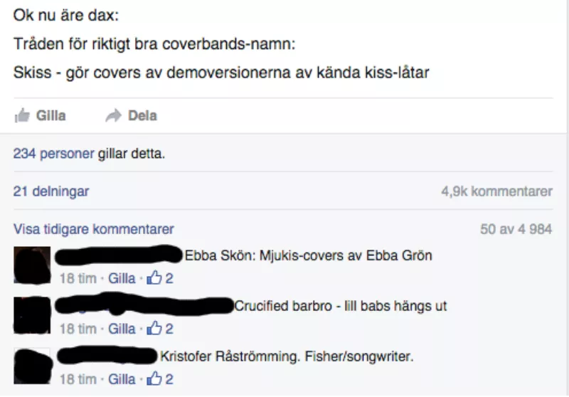 Fyndiga fejkcoverband – här är Facebooks bästa tråd