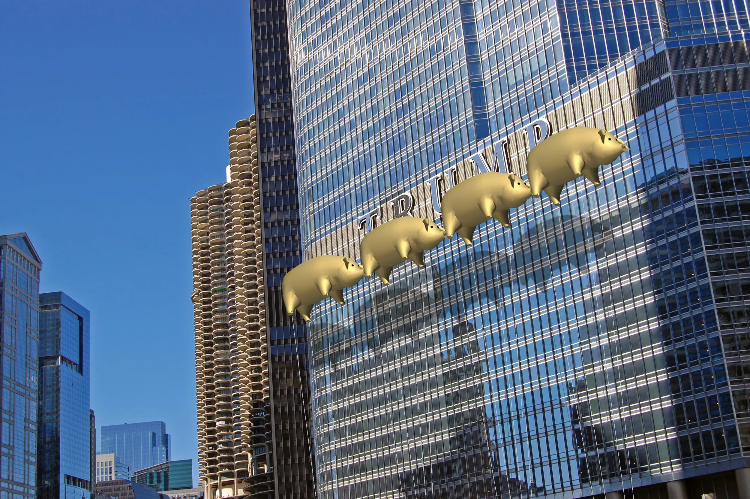 Protesterer mot Trump med flygende Pink Floyd-griser 