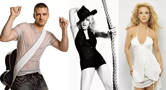 Justin og Britney på scenen med Madonna