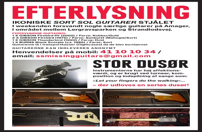 Sort Sol efterlyser stjålne guitarer 