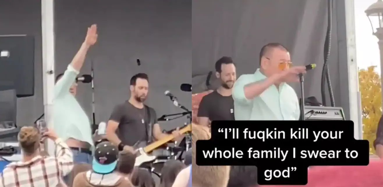 Her gjør frontmannen nazihilsen og truer folk på livet 