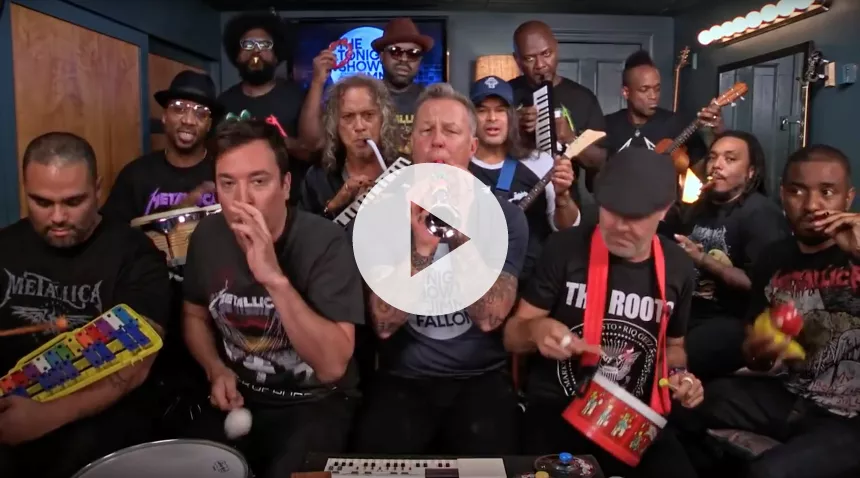 Se Metallica fremføre "Enter Sandman" på legetøjsinstrumenter med Jimmy Fallon og The Roots