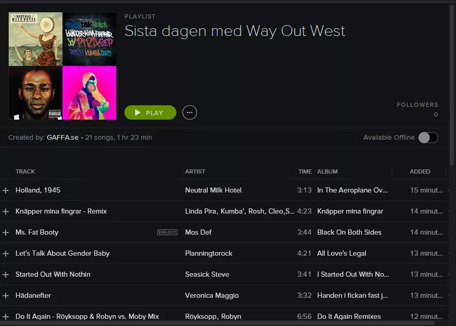 SPELLISTA: Sista dagen med Way Out West